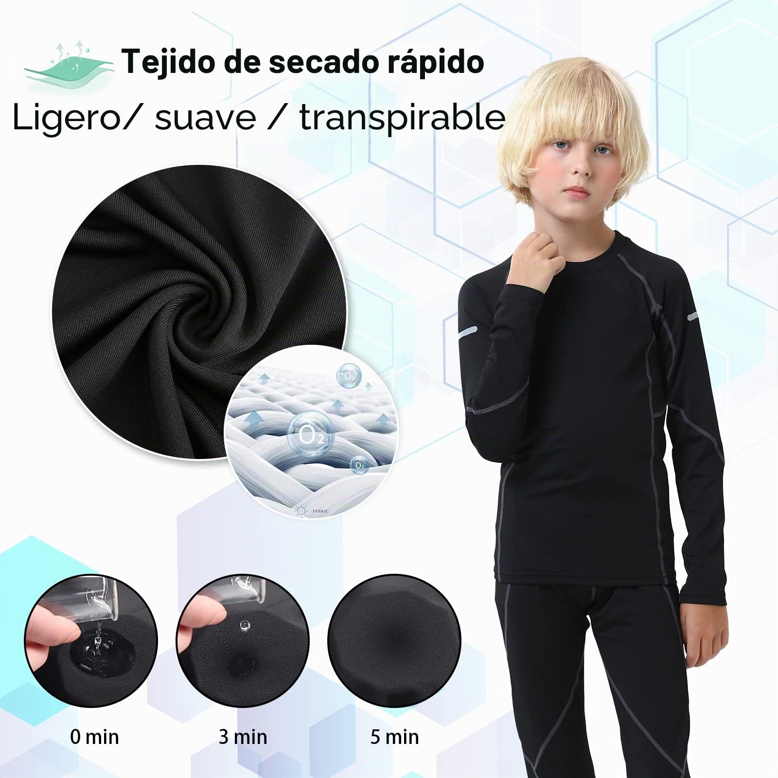 Leeboom Camiseta Termica Niño Futbol Ropa Transpirable Secado Rapido Entrenamiento Esqui Top Pantalon