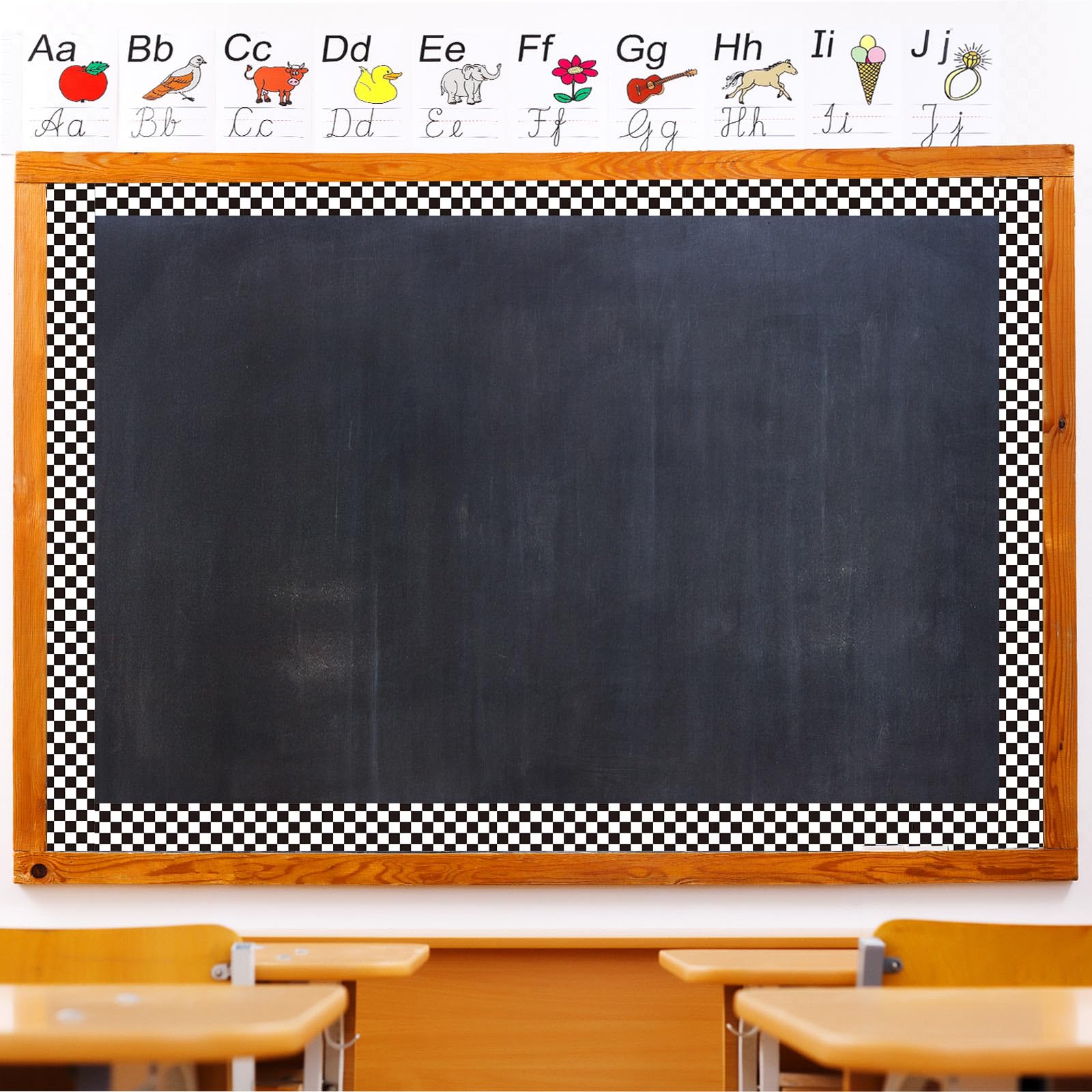 Whaline 32.8ft Back To School Construction Theme Bulletin Board Borders Black Yellow Stripe Die-Cut Rolled Border Trim For School Classroom Office Chalkboard Decoration