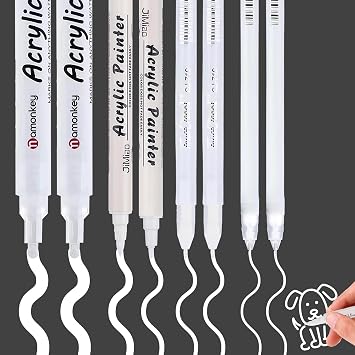8PCS White Gel Pen, White Pens in 0.6/0.8/1/2mm Lines, Artists Highlight Rollerball Pen, Smooth Writing, Quick-Drying and Waterproof, for for Black Paper, Journaling, Sketching, Drawing, Illustration