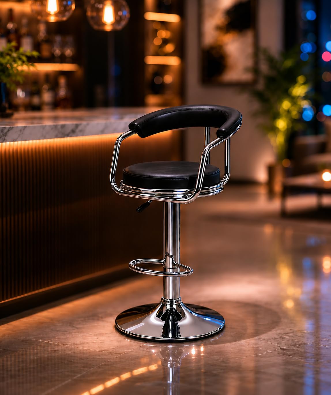 NGFC - SITTING ENVIRONMENT SOLUTIONS Adjustable Bar Stool with Chrome Base, Swivel Counter Height Chair, Black Padded Seat with Armrests, Contemporary Style-image-18