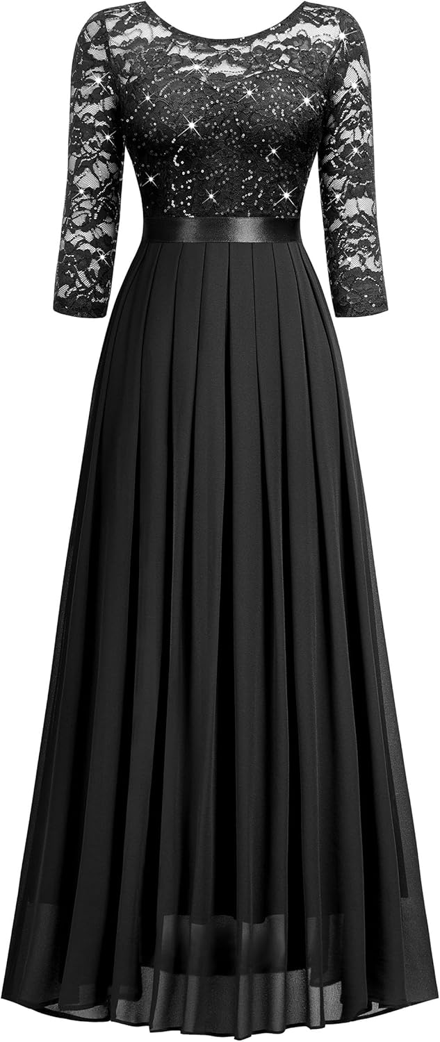 Miusol Women's Classy Scoop Neck Sequined Floral Lace Home Coming Party Maxi Dress - Image 4