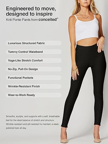 Miniatura 2 de Conceited Stretch Slacks for Women - Wear to Work - Tummy Control - Slim Leg - Pockets - Ponte - (Available in Plus Size)