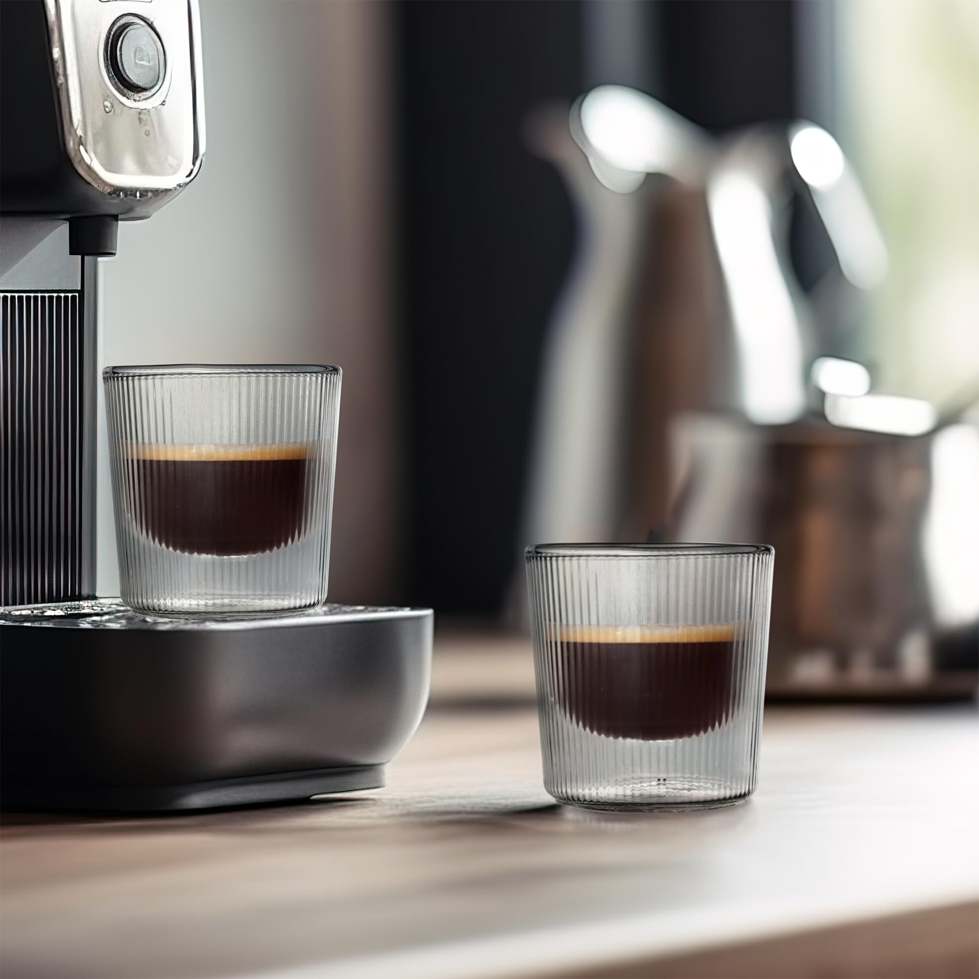 HOME & HONEY Filiżanki do espresso z podwójnymi ściankami, zestaw 2 sztuk, pojemność 153 ml, karbowane szkło borokrzemowe