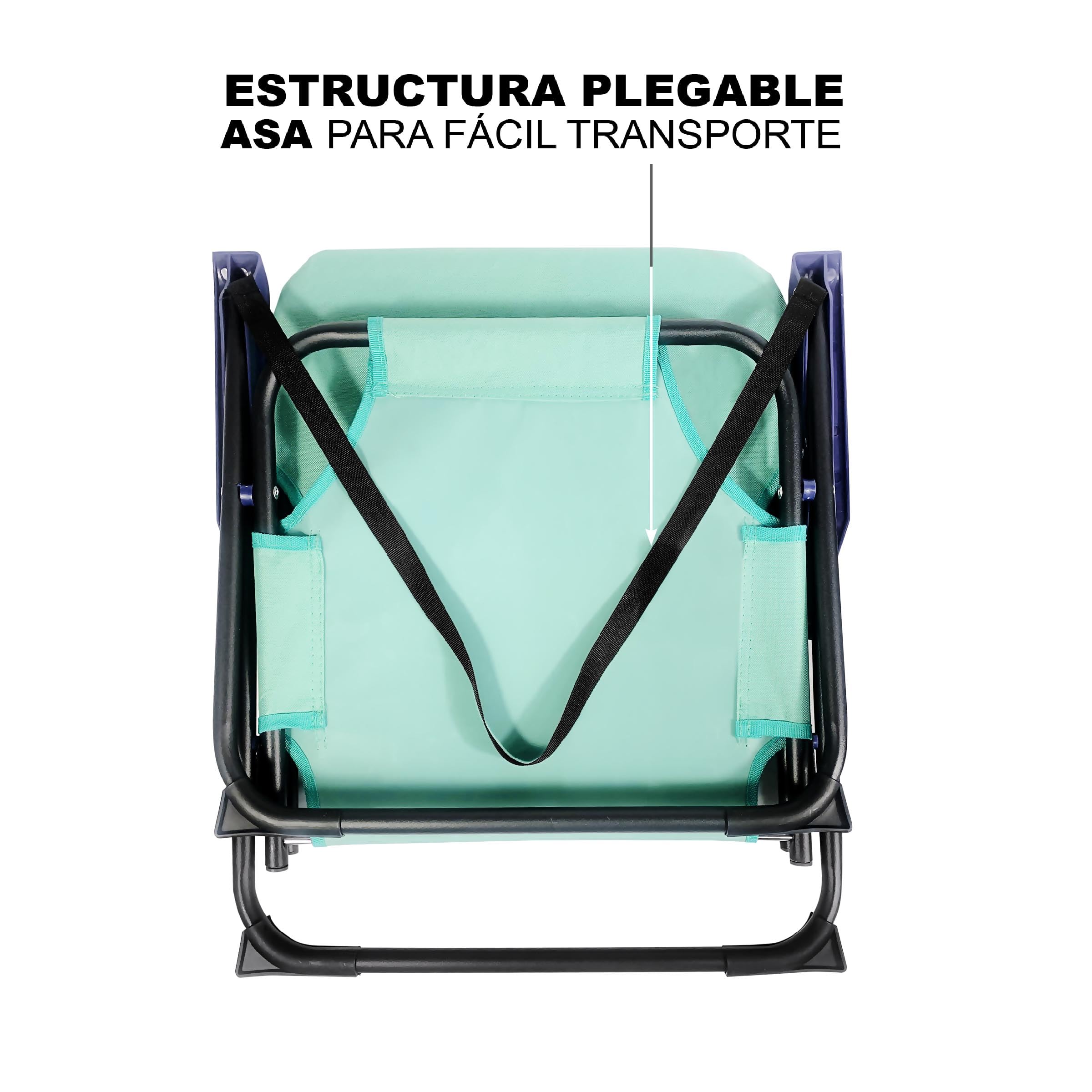 TIENDA EURASIA - Silla Playa Plegable | Pack 2 Sillas Playa | Ligera y Resistente | con Asa de Transporte | Color Azul y Turquesa | Medidas 54x54x25/63 cm | Peso Máximo 110 Kg