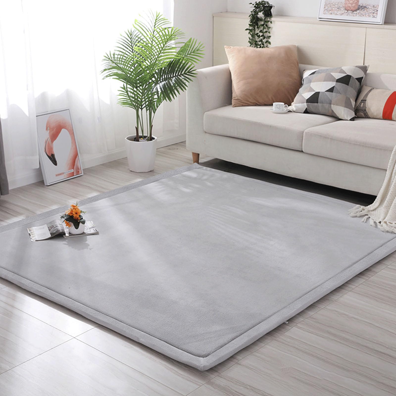 Alfombra de Lana de Coral - Estera de Yoga Alfombra de la Sala de Estar Manta -Alfombra Antideslizante para Gatear y Jugar -E-150 * 150cm