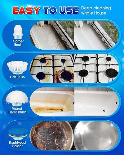 Miniatura 7 de Limpiador eléctrico giratorio, limpiador de ducha inalámbrico de hasta 430 RPM, 2 velocidades y 4 cabezales de cepillo reemplazables, 90 minutos de