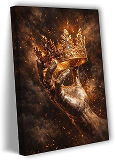Regal Fantasy King Hand Holding Golden Crown Poster, Mythical Throne Room Imperial Power Wall Art for Home or Office Decor-Framed-24x36inch