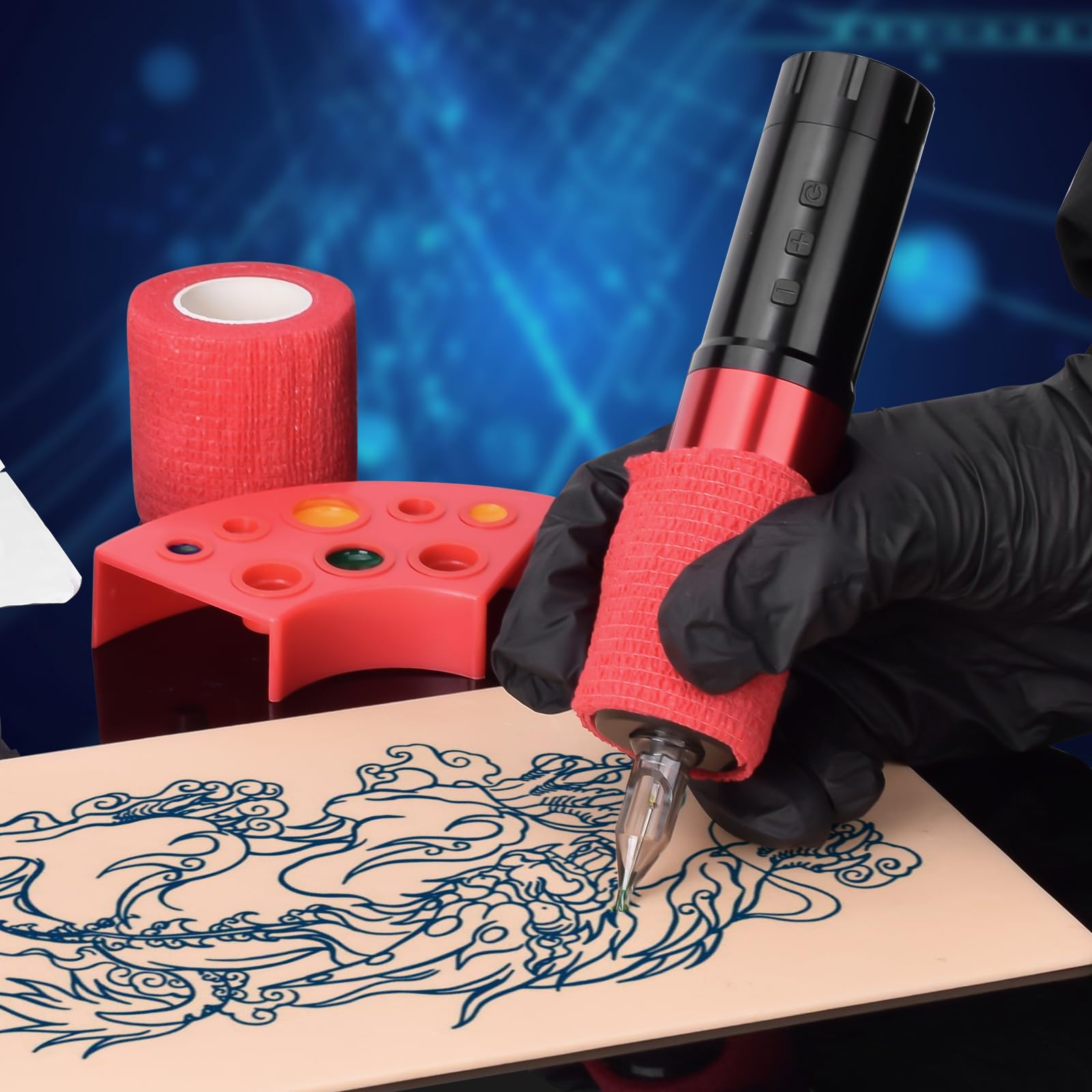 ATOMUS bezprzewodowy zestaw maszyn do tatuażu, 2000 mah akumulator długopis styl 40 sztuk nabój do tatuażu igły 60 szt. kubki do tuszu 6 szt. tatuaż Dip piankowy kubek do tatuażu akcesoria