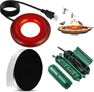 3 Pcs Chicken Water Heater Bird Bath Deicer 70w with Auto Shut Off Function and Pipe Insulation Tape Wrap and Outdoor Extension Cord Cover for Winter Garden Lawn Anti Freezing, Black