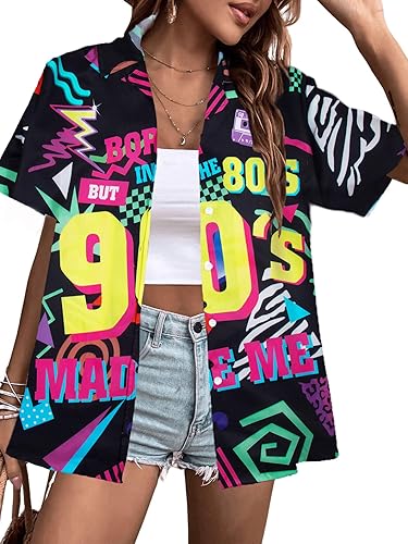 MYHALF Traje de los años 80 para mujer, camisas de neón de los años 80, trajes de fiesta temática de los años 80 y 90, trajes retro de manga corta