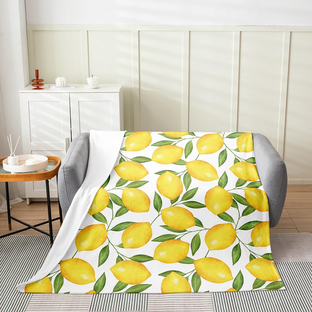 Erosebridal Lemon Throw Blanket Baby 30x40 inch,Hawaii Summer Tropical Fruit Fleece Blanket for Girls Kids,Botanical Green Leaves Flannel Blanket Warm,Farmhouse Yellow Lemons Bed Blanket Lightweight