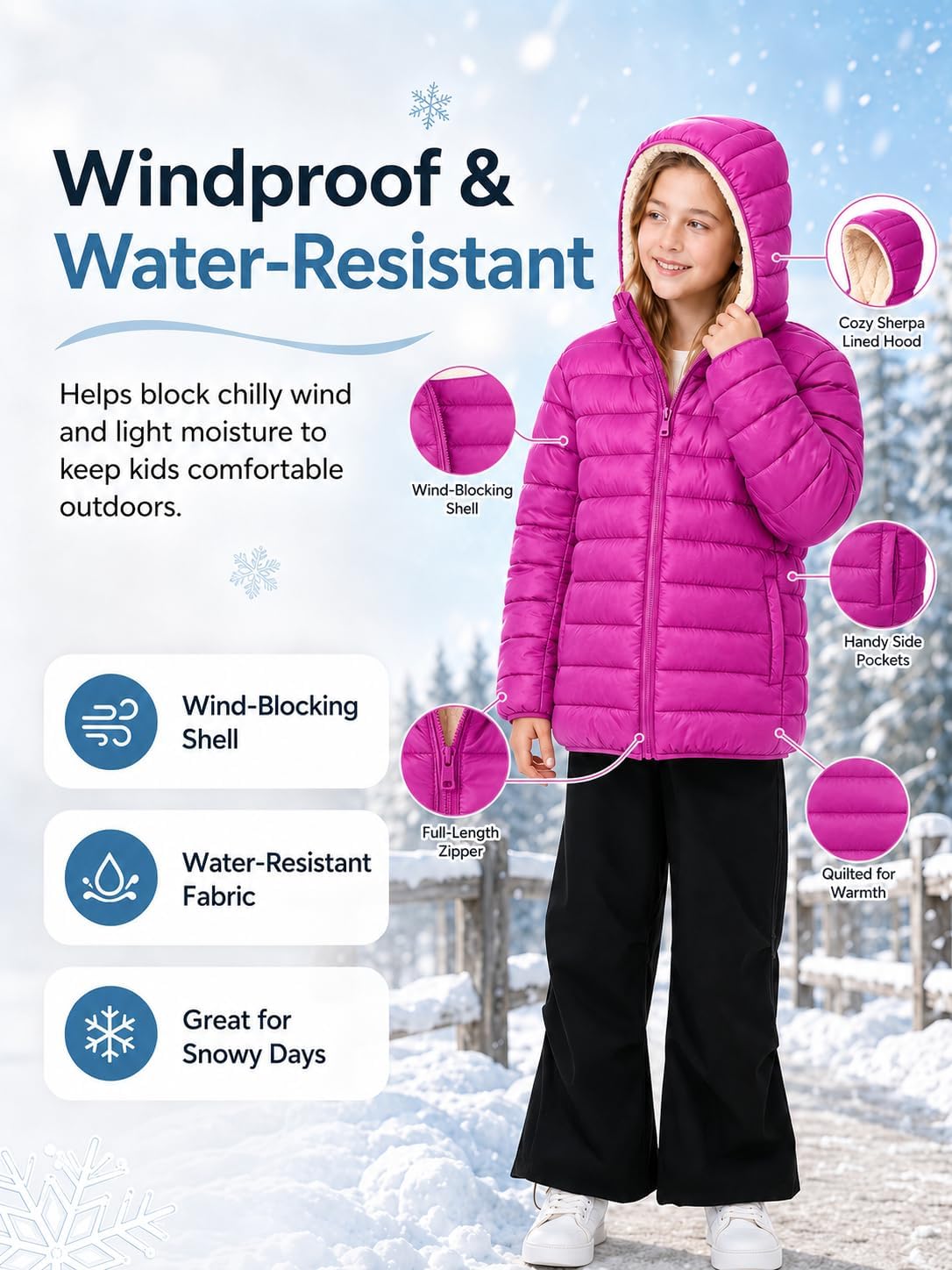 Boys Girls Hooded Winter Coats Sherpa Fleece Lined Puffer Jacket