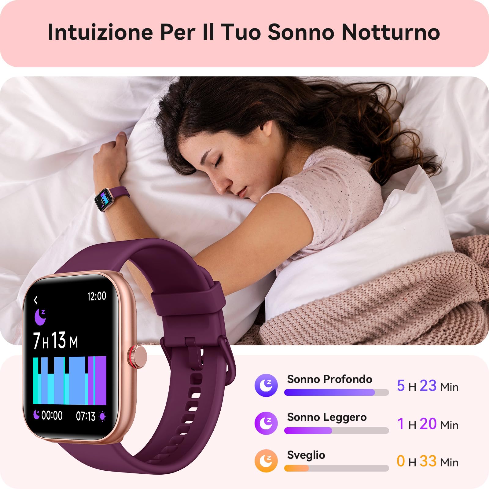 Orologio Smartwatch Donna- 1.91" Smartwatch con Chiamata Bluetooth Alexa, 24H Sonno Cardiofrequenzimetro Spo2, 120 Modalità Sport, Impermeabile IP68 Sportivo Digitale Contapassi Donna per Android iOS