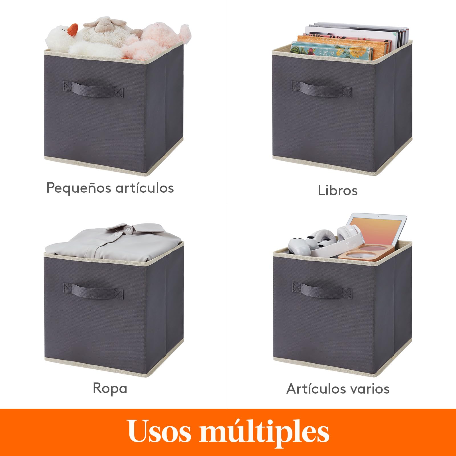 Lifewit Cubos de almacenamiento plegables, Cestas de Almacenamiento de Tela, Cajas de Almacenamiento con asas, Organizadores para ropa, Juguetes, 33 x 33 x 33 cm, 36 L, Juego de 12, Gris | Caja plegable de tela, cajas organizadoras con asas para estante d