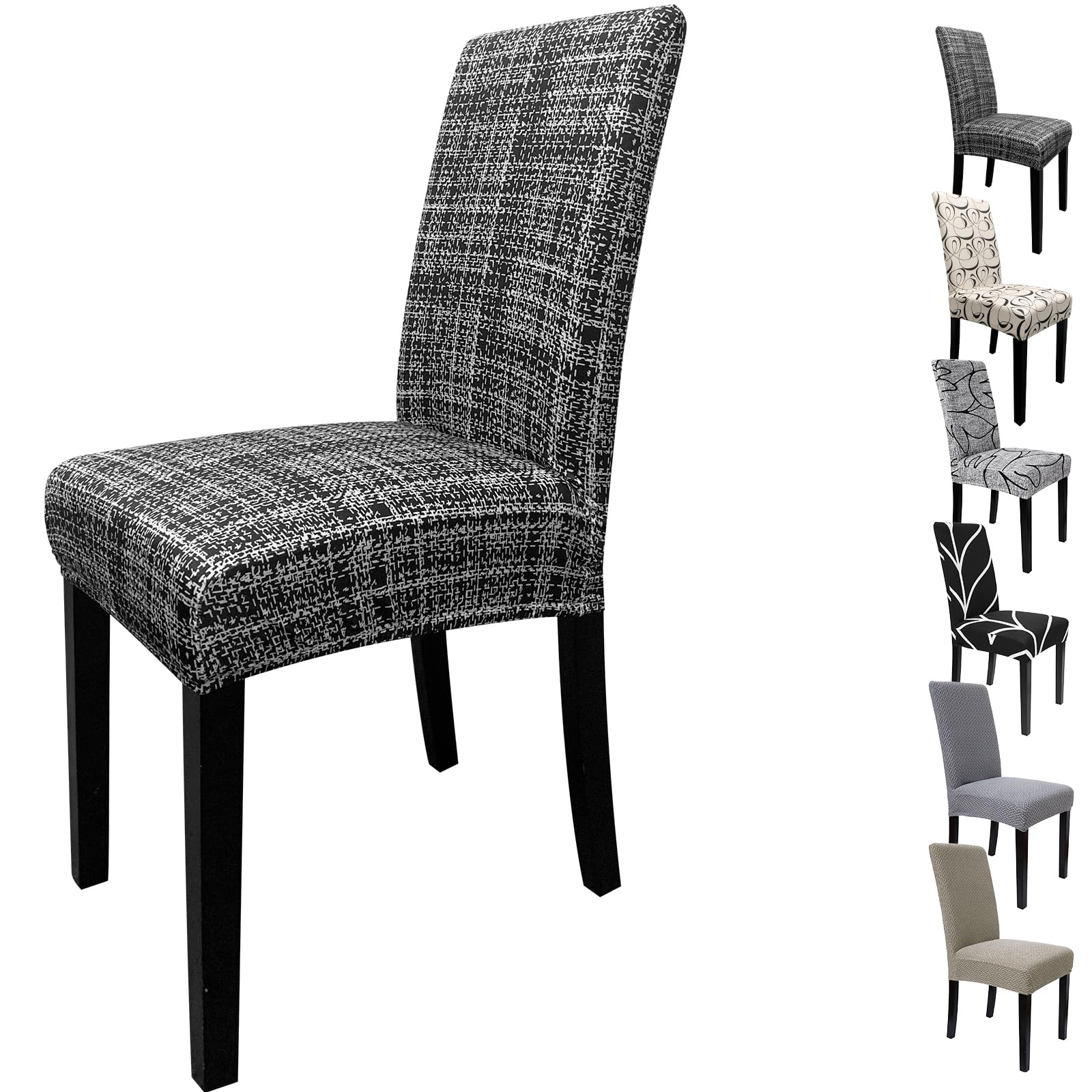 Zindoo Stretch Chair Covers for Dining Chairs Set of 6 Removable Dining Chair Covers Chair Slip Covers for Dining Room, Hotel, Kitchen, Ceremony (Black-White Plaid, 6 Pack) — image 1