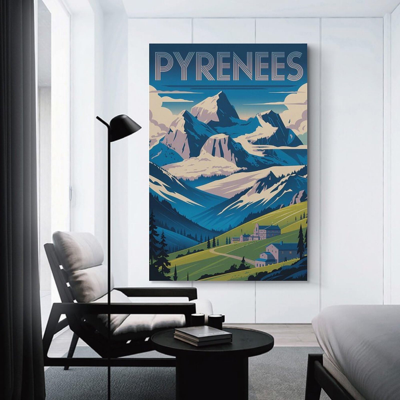 Junmoney Pyrenees Mountain Landscape Illustration Hanging Wall Art 08x12inch(20x30cm), for Front Hall, Corridor Or Welcome Spaces, Wall Decor to Refresh Empty Corners