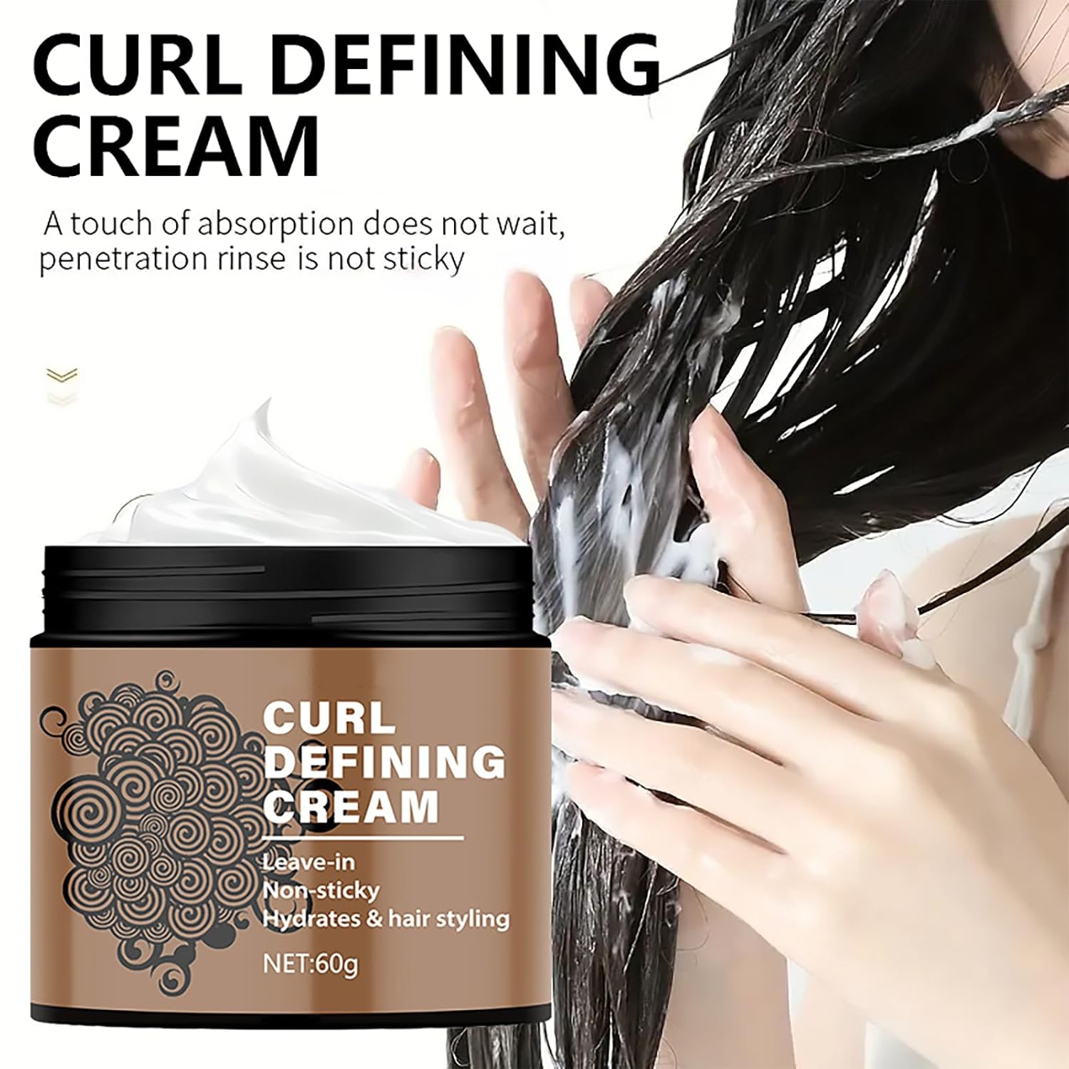 Black Castor Oil Curl Defining Cream，Long-Lasting Hold Curl Cream for Enhanced Waves and Curls，Lightweight and Anti-Frizz Moisturizing Hair Mask，Suitable for All Curly Hair Types，2.14 Oz - Image 2