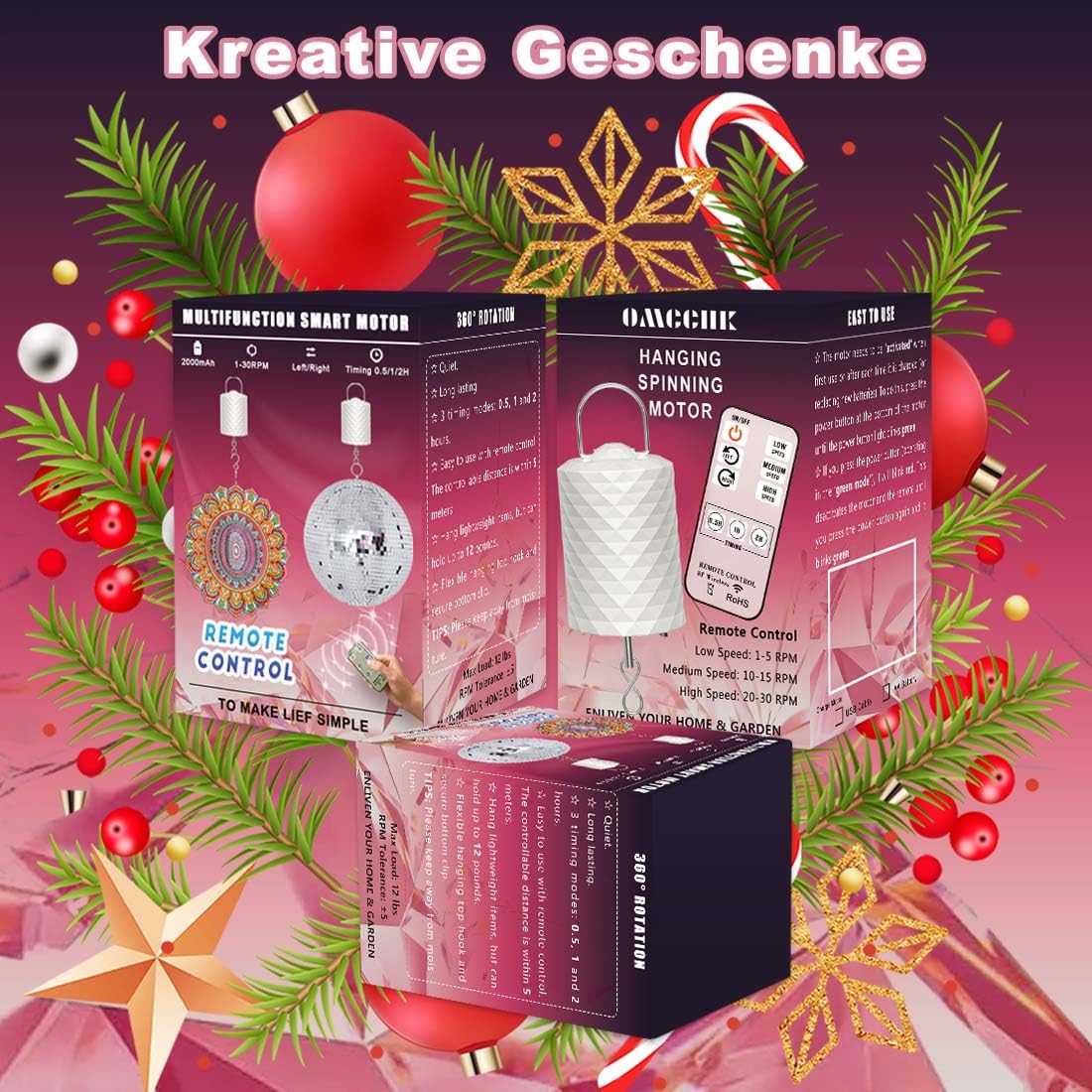 Windspiel Motor, Windspinner Motor, 3 Gang Drehzahl Bidirektional Eingestellter Mobile Discokugel Motor, Drehmotor für Dekoration wie Spiegelkugel