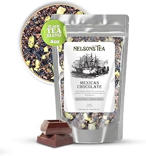 Nelson's Tea - Mexican Chocolate - Black Loose Leaf Tea - Red rooibos, black tea, carob beans, ginger, chocolate chips, pepper, and cardamom - 4 oz