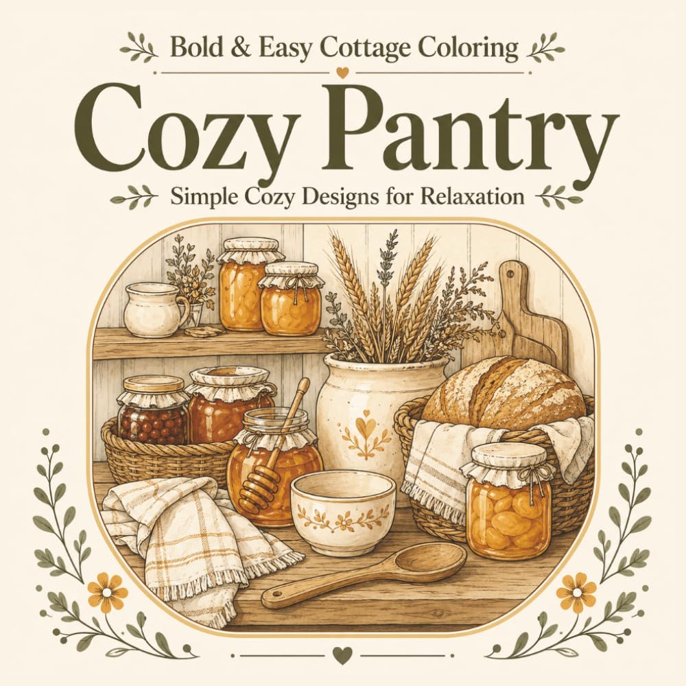 Cozy Pantry: Bold & Easy Cottage Coloring for Adults: Simple Cozy Designs for Relaxation