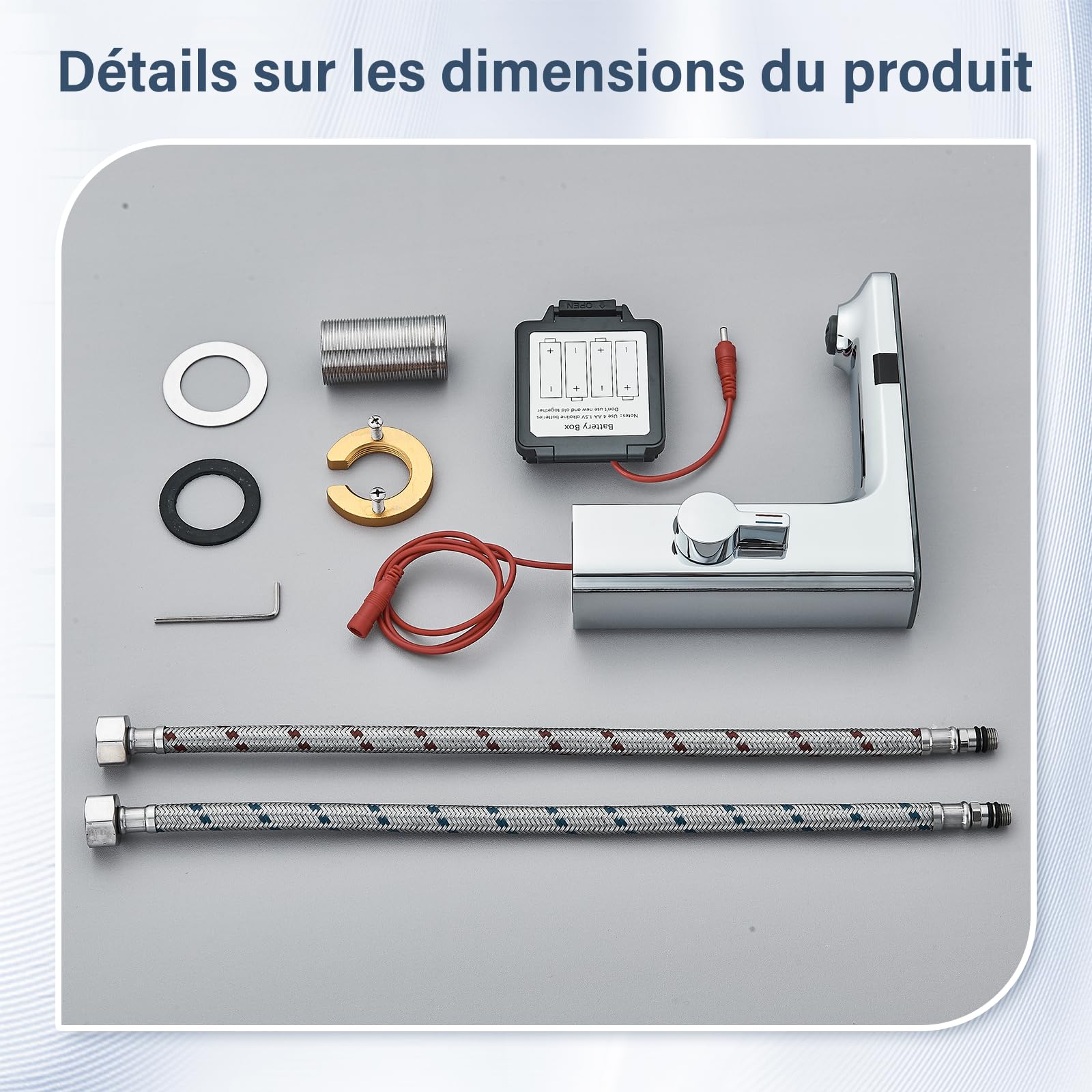 Robinet Automatique Sans Contact pour Salle de Bain en Laiton Alimenté par Piles Activé par le Mouvement Mains Libres avec Boîtier de Contrôle Chrome