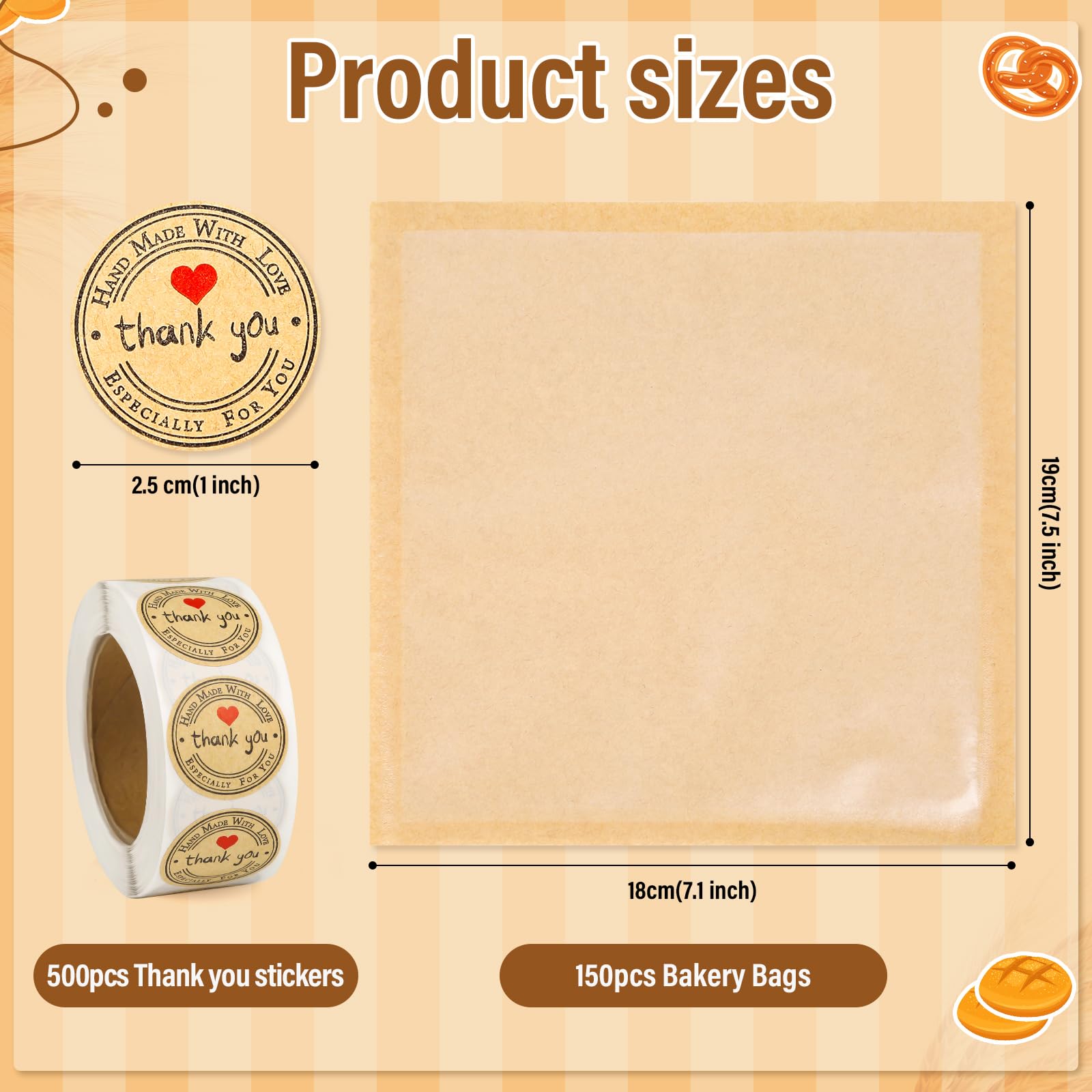 Paquete de 150 bolsas de panadería con ventana, 7.5 x 7.1 pulgadas, bolsas de papel Sublaga para sándwich, bolsas de dona para llevar, bolsas de papel de panadería para dulces, aperitivos, embalaje de