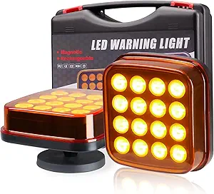 Magnetic Strobe Lights - Wireless Strobe Hazard Light Kit for Trucks Rechargeable Magnetic Flashing Beacon Lights for Vehicles & Trailers (Amber)