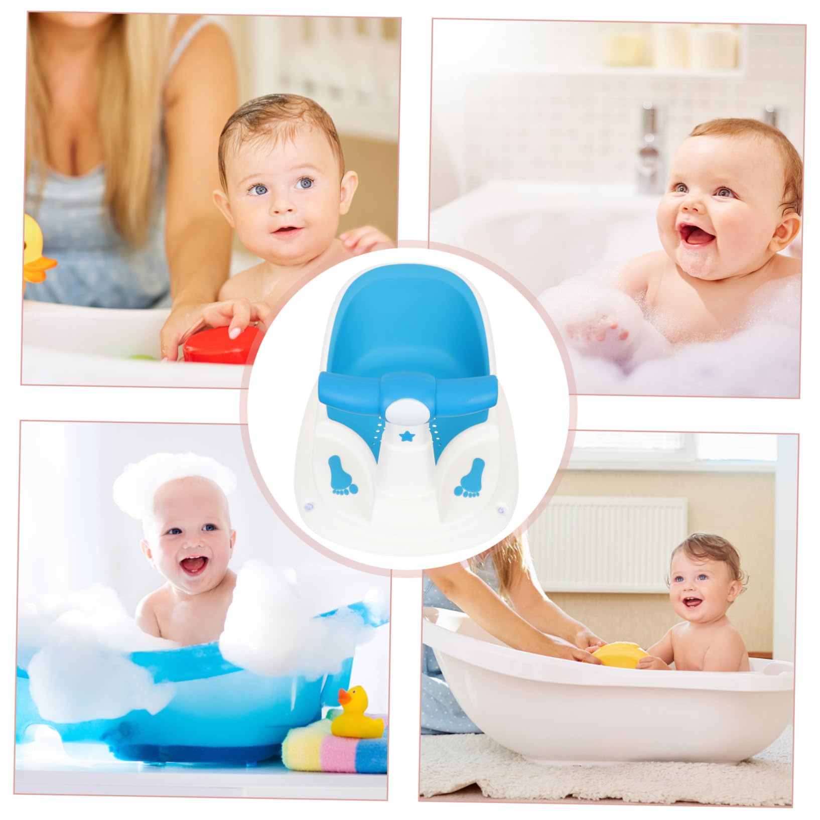 Asiento De Bañera Para Ñiño Antideslizante Azul Respaldo, Ventosas De Seguridad, Silla De Baño Para Niños De 6 a 12 Meses, Material Duradero, Adecuado Para Baño Seguro y Cómodo