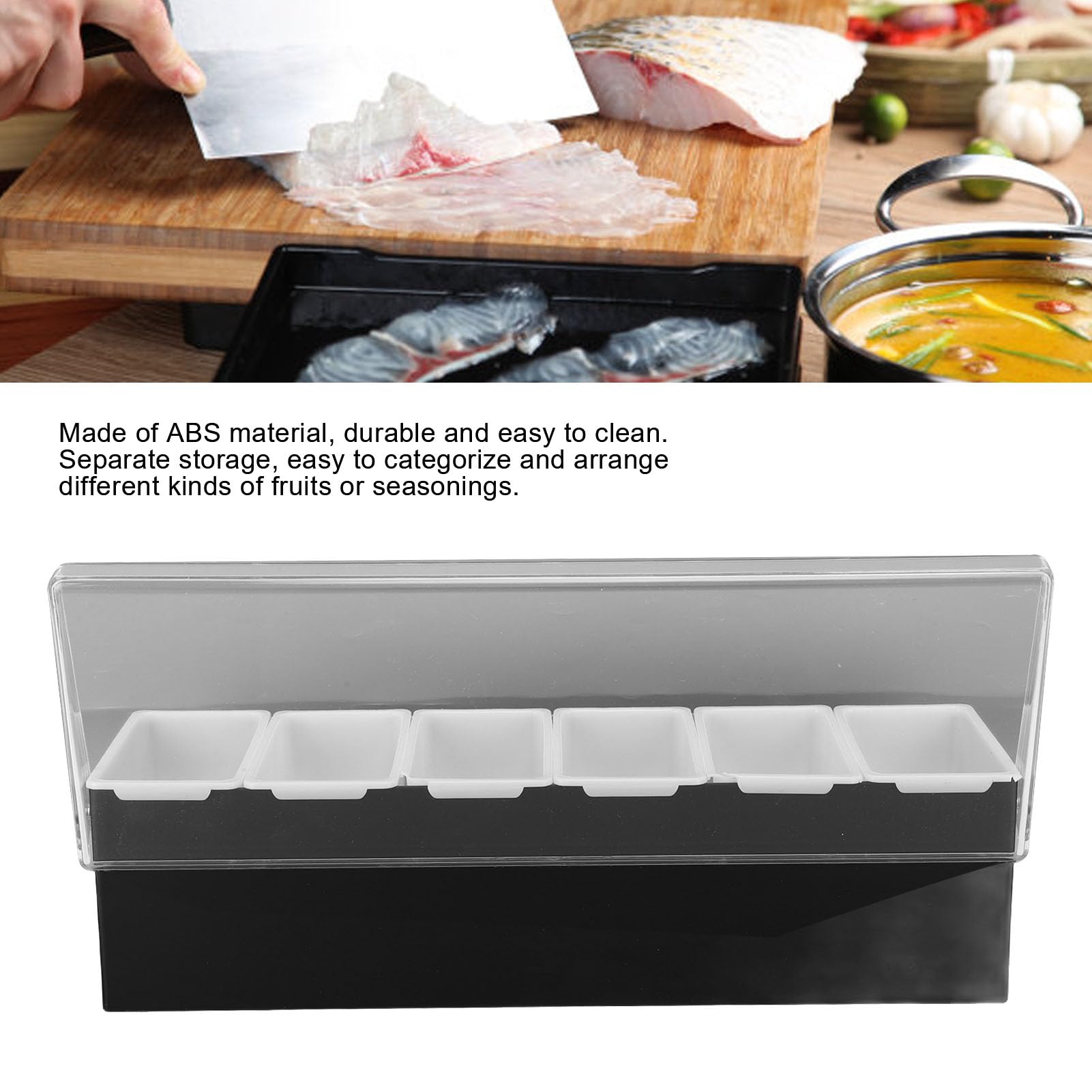 XHTLLO 6 Compartment Fruit Holder with Lid, ABS Multifunctional Condiment Caddy for Kitchen Bar KTV, Easy to Cleaned