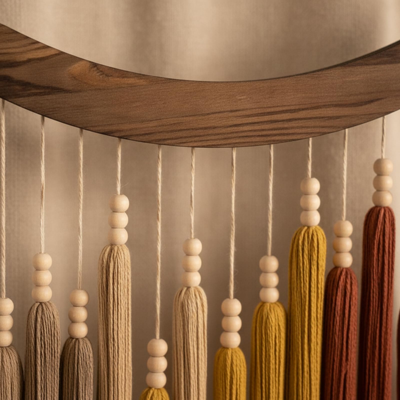Tapiz Bohemio de Pared Macramé Adorno Colgante Decoración con Madera Maciza y Cordones Algodón y Madera CREA Atmósfera Acogedora Adecuado para, 80 70cm, Verde