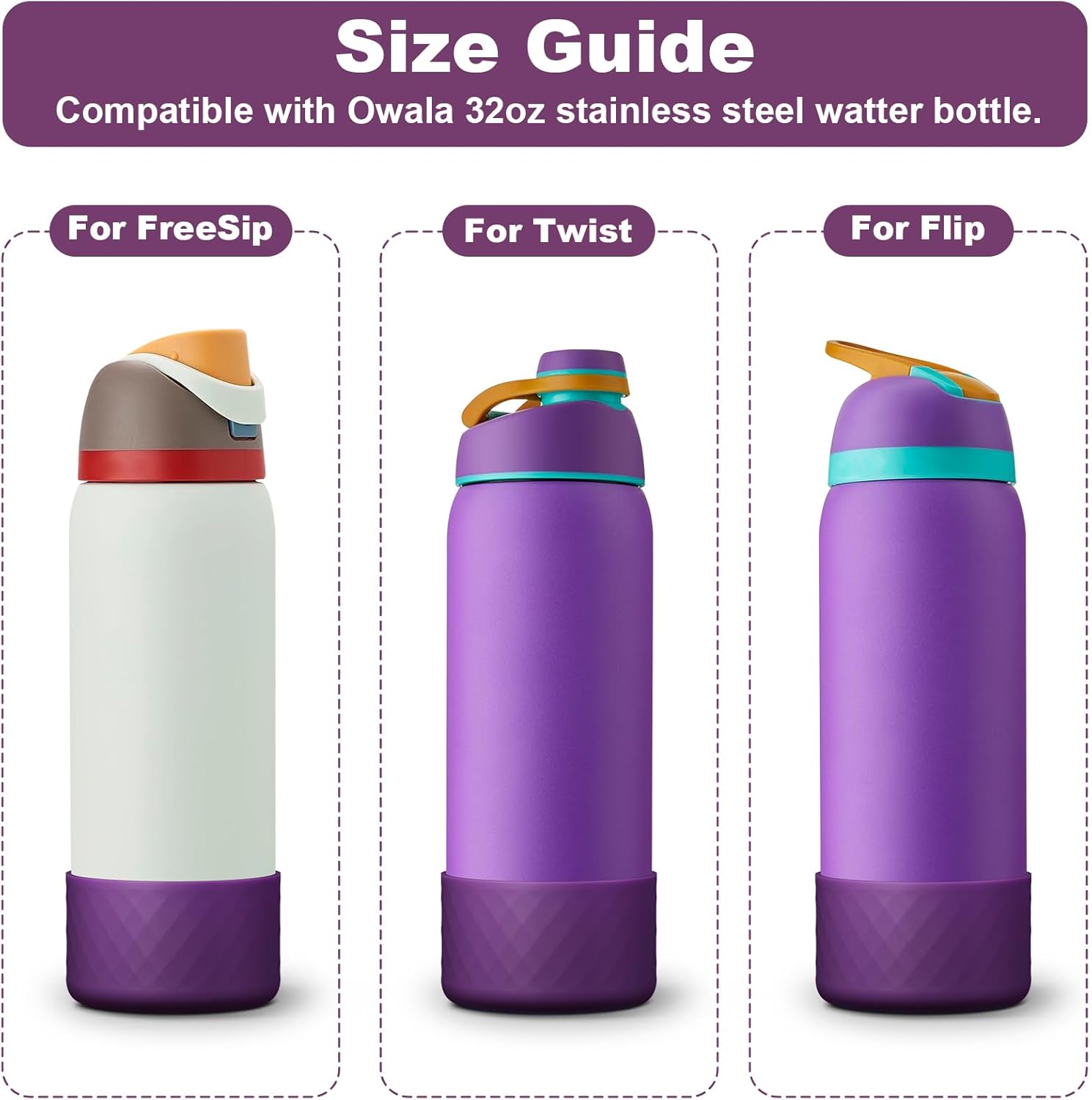Silicone Boot for Owala Water Bottle 32 oz, Anti-Slip Protective Sleeve for FreeSip/Twist/Flip Stainless Steel Water Bottles, Bottom Cover for Owala Accessories, BPA Free, Dishwasher Safe - Image 2