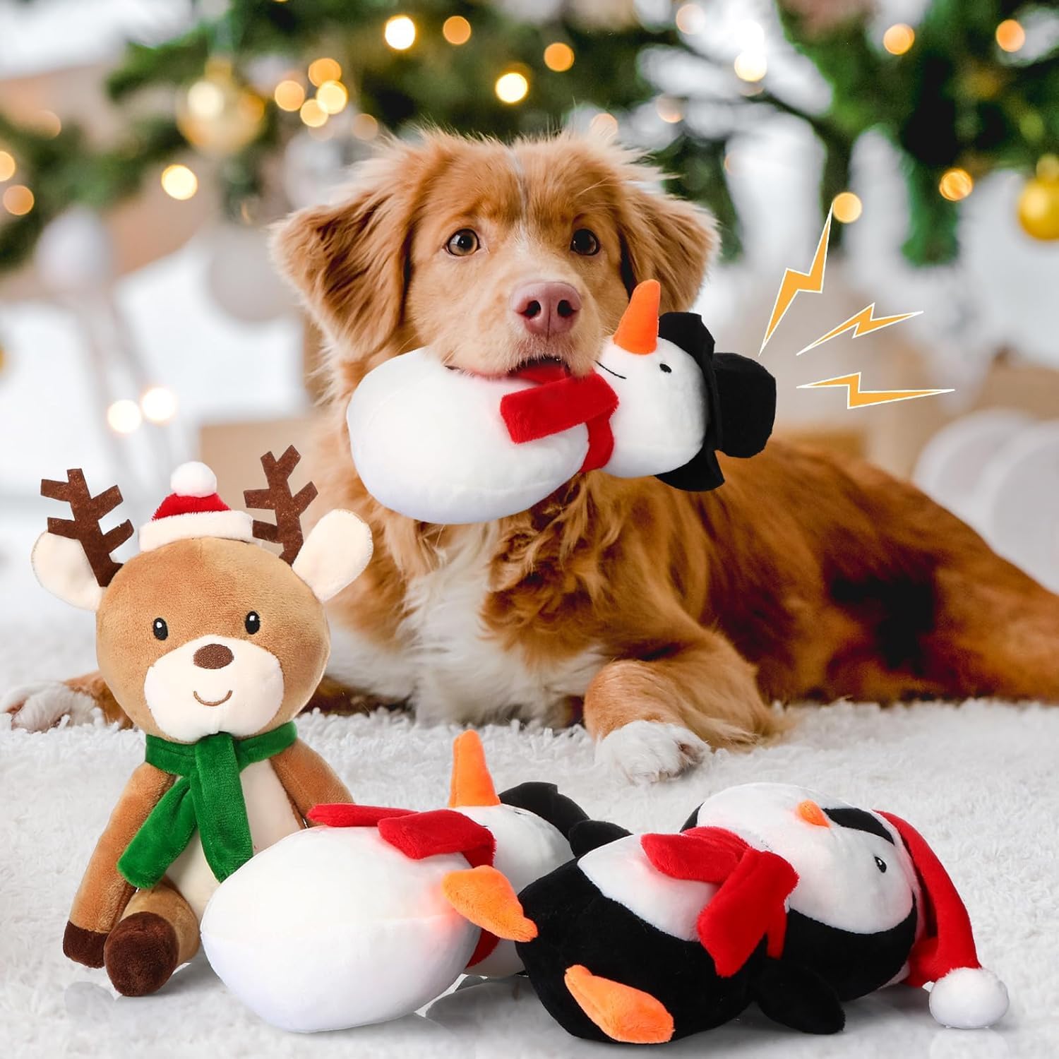 8 juguetes chirriantes de Navidad para perros, juguetes de peluche para perros de Papá Noel, muñeco de nieve, alce, pingüino, perro, dientes interactivos para masticar