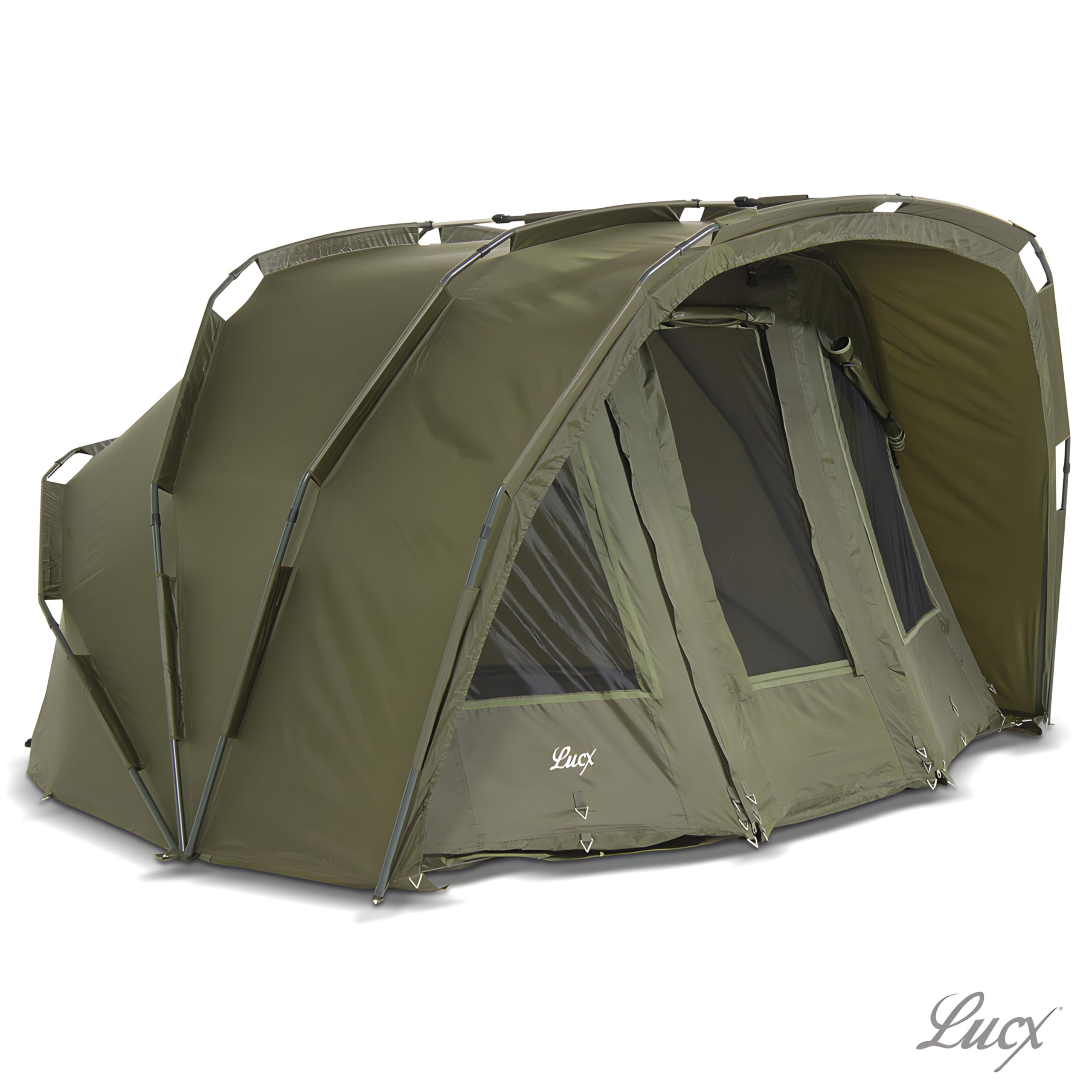 Lucx Tiger Bivvy Angelzelt für 2-3 Personen - wasserdichtes Karpfenzelt mit herausnehmbarer Bodenplane, One-Pole-System & 10.000 mm Wassersäule - Carp Dome Zelt Campingzelt