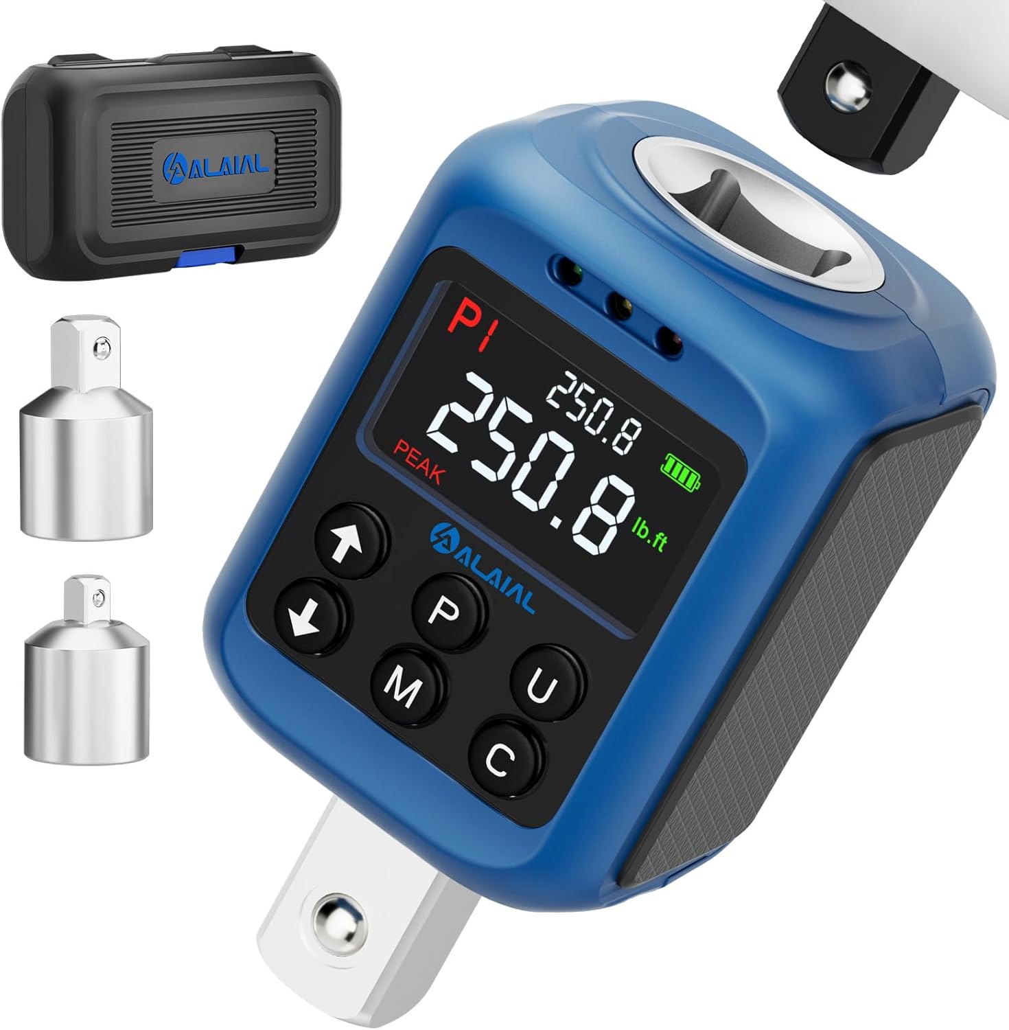 Digital Torque Adapter 3.7-250.8 Ft-lb/5-340 Nm, 1/2" Digital Torque Wrench Converter with ±2% Accuracy, Buzzer and LED Indicator, 2 Modes, 4 Units, 3/8'' & 1/4'' Adapters for Car, Moto