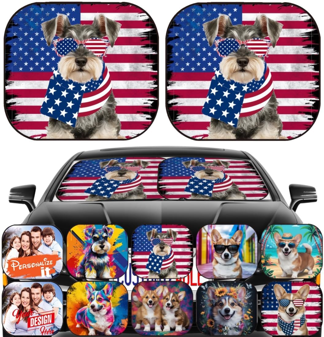 Maizi Front Windshield Shade 2 Packs Universal Fit Fold Up Windshield Sun Shade Design for Dogs Pet Miniature Schnauzer Puppy Fits Most SUV Coupe Hatchback Van Printed in USA