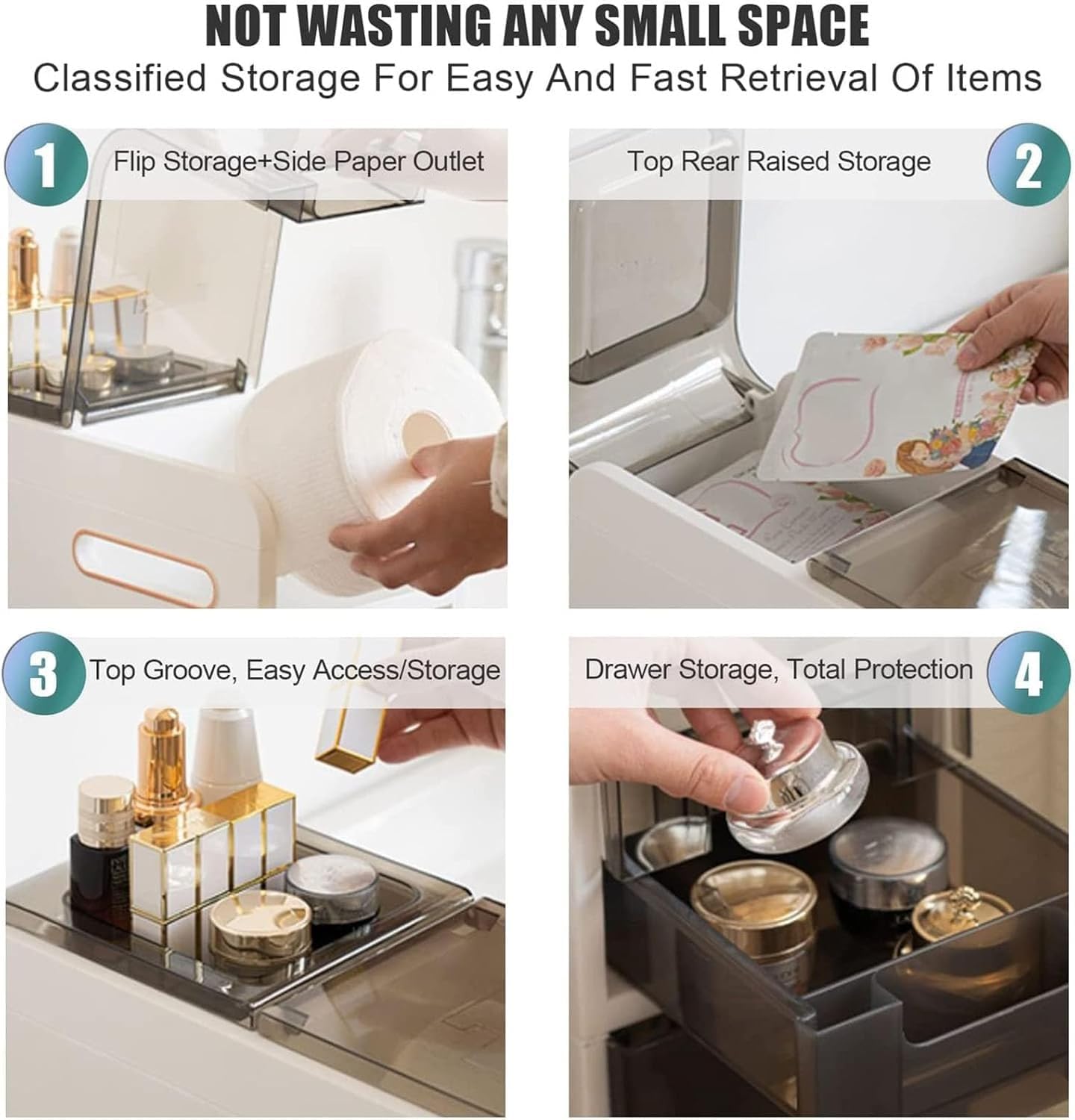 Free Standing Toilet Storage Cabinet Multifunctional with Drawers and Wheels 2tier/3tier4tier Small Bathroom Narrow(3 Layers)