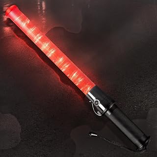 Traffic Wand, 21 Inch LED Traffic Control Wand with 2 Flashing Modes, Traffic Safety Baton with Side Clip for Traffic Control, Parking, Aircraft, Car Directing(Red, 1 Pack)