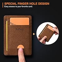 Vista 69 de Buffway - Billetera delgada minimalista de cuero con protección RFID para hombre y mujer Café Lichee
