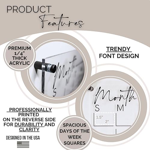 Miniatura 3 de Calendario acrílico prémium para pared (16.75 x 13.25 x 1/4 pulgadas), calendario de pared familiar acrílico, calendario transparente para pared,