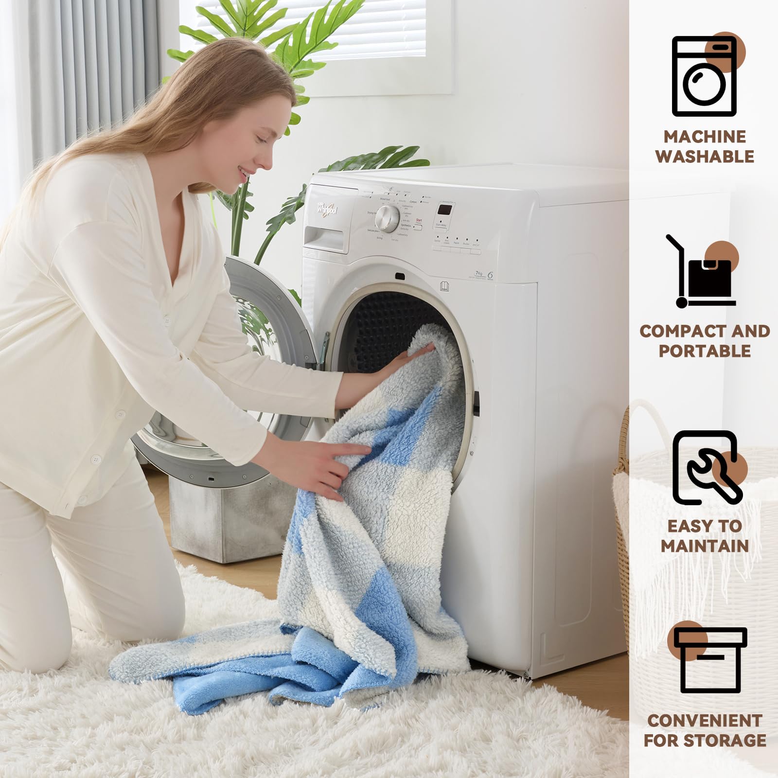 LURKA Coperta in pile Sherpa e polare a scacchi, coperta ipoallergenica su entrambi i lati, per divano, letto, animali domestici (ghiacciaio, matrimoniale (152,4 x 203,2 cm)