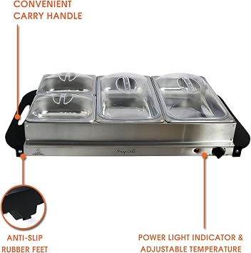 MegaChef Stainless Steel Housing Easy Clean Buffet Server & Food Warmer With 4 Sectional Trays