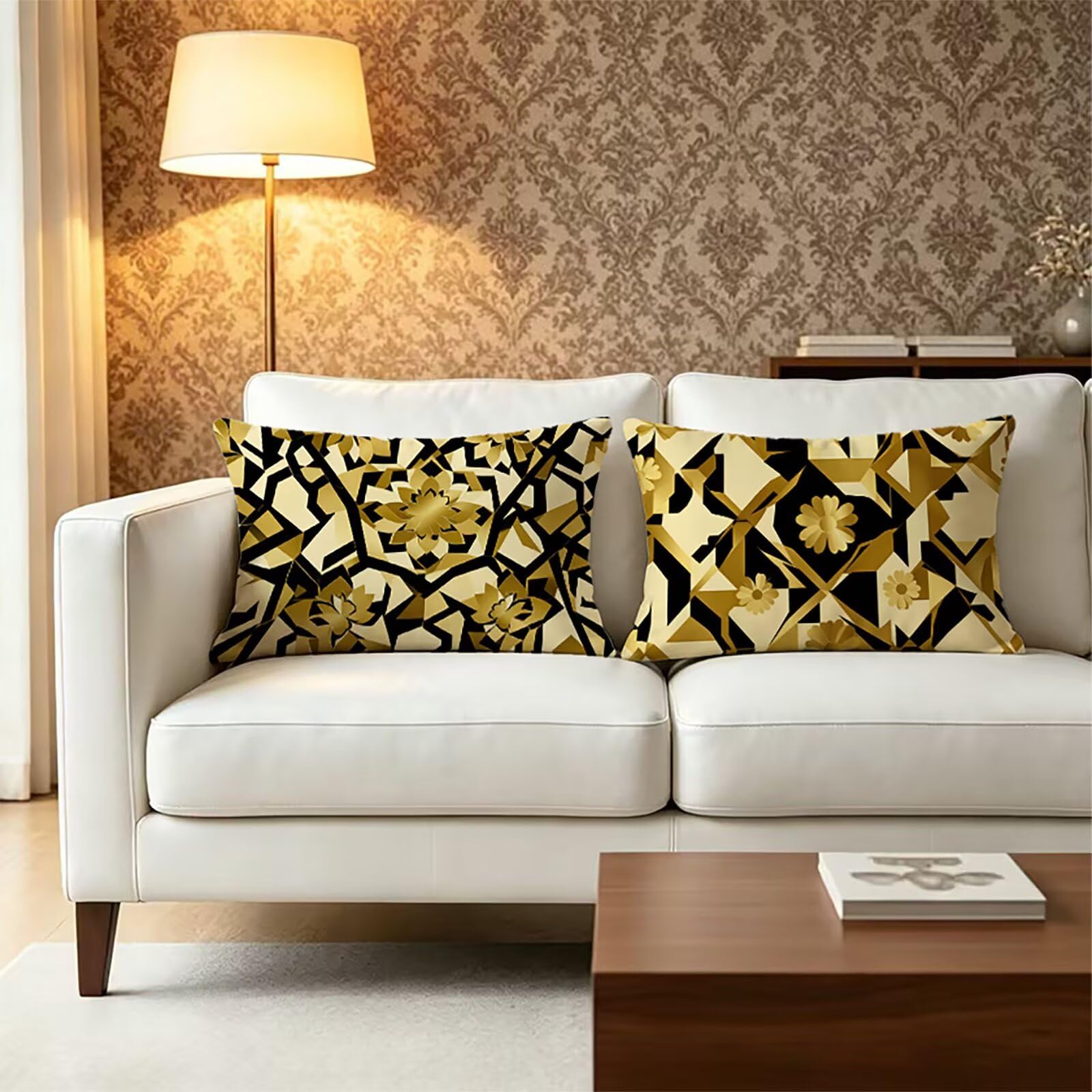 Federe Cuscini per Divano 60x80cm Federe Cuscino Letto Nero E Oro THDZ1138 | Federe Cuscini Astratto Stampa Fronte-Retro Cerniera Invisibile per Divano Letto Moderno Decorazioni Casa Regalo Donna