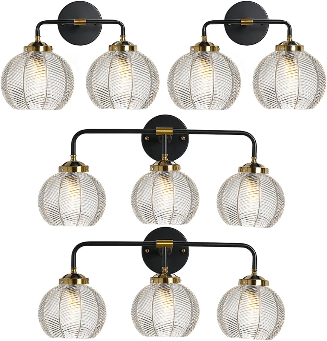 Bathroom Vanity Light fixtures Glass Globe Wall Sconce Lights Black