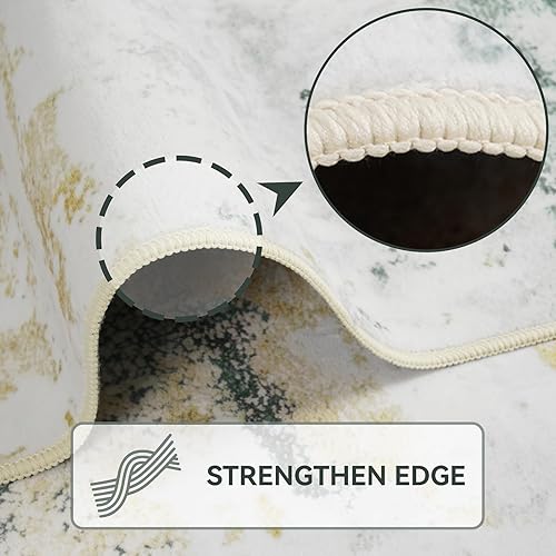 Miniatura 6 de Kelarea Alfombra lavable para sala de estar, 8 x 10 pies, antideslizante, moderna, abstracta, verde, fácil de limpiar, alfombra grande para