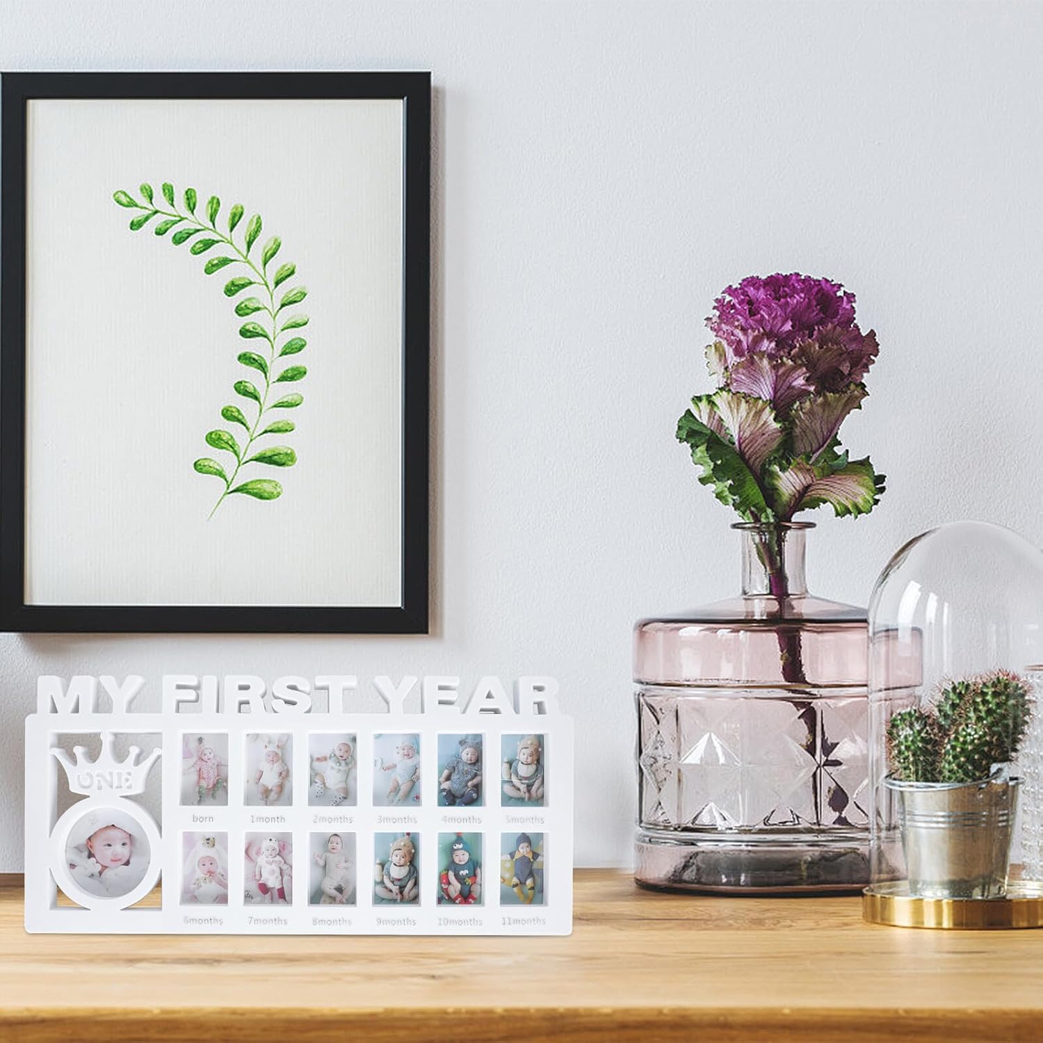 Wakauto Growth Picture Frame 12 Month Photo Frame Year Milestone Memories Photo Display for Newborns and Babies