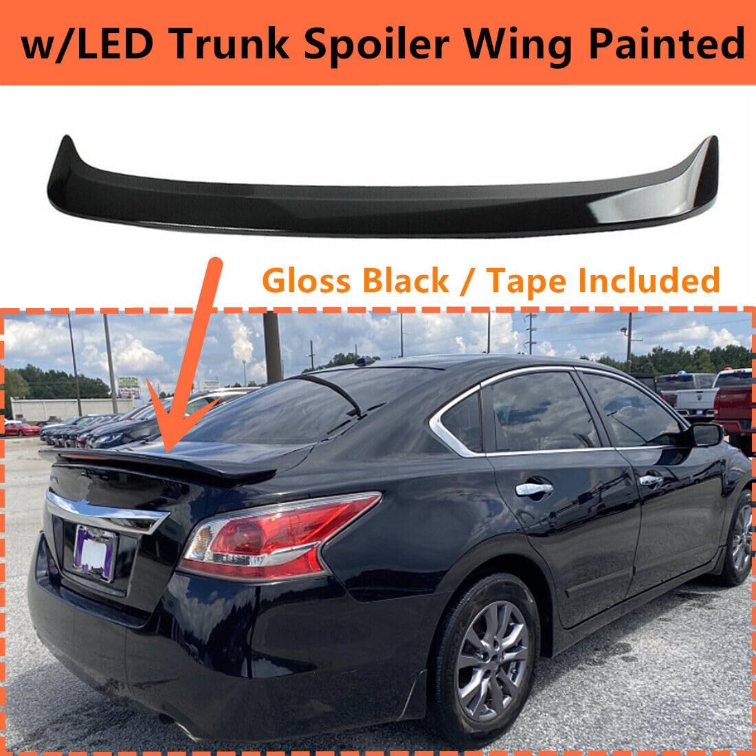 MUTUSAISI Rear Trunk Lip Spoiler OEM Factory Style Wing Compatible with Nissan Altima S/SL/SV/Advance 2013 2014 2015 Accessories (with LED Light)