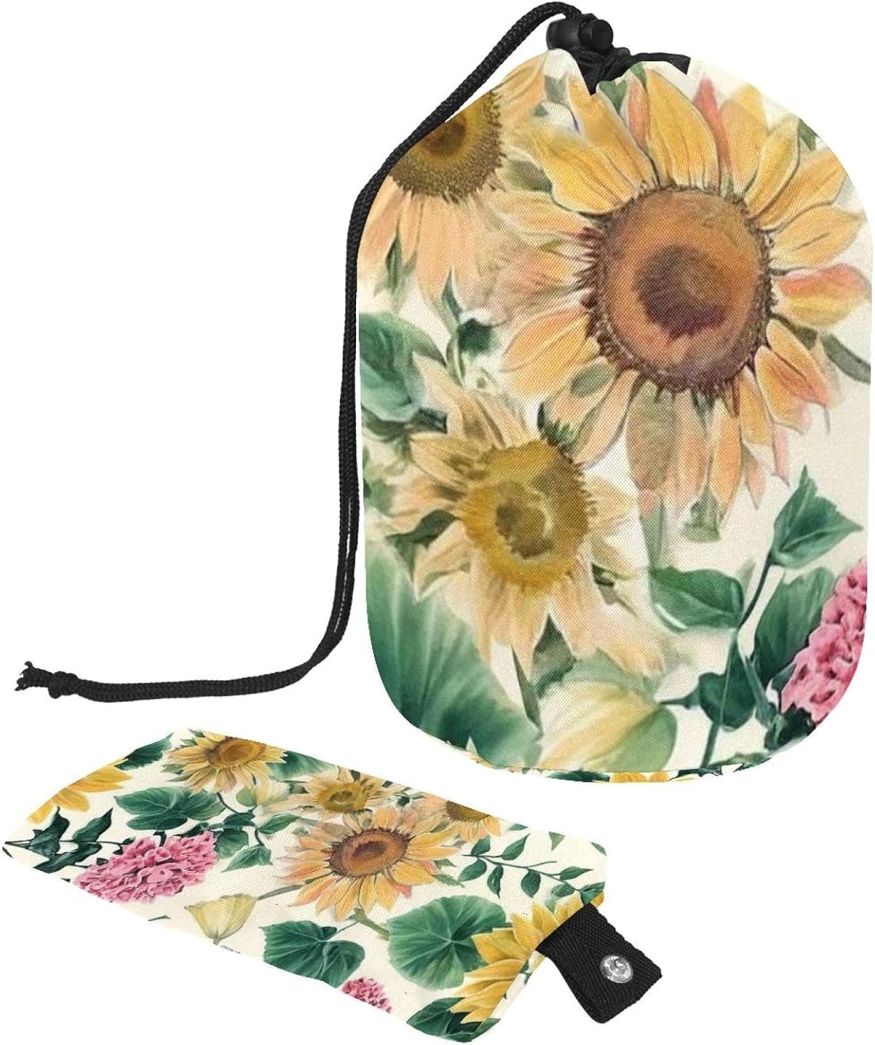 2PCS Colorful Sunflowers-370 Travel Cosmetic Bag Makeup Organizer: Stylish Bathroom Cases with Drawstring, Cylindrical & Small Toiletry Bag