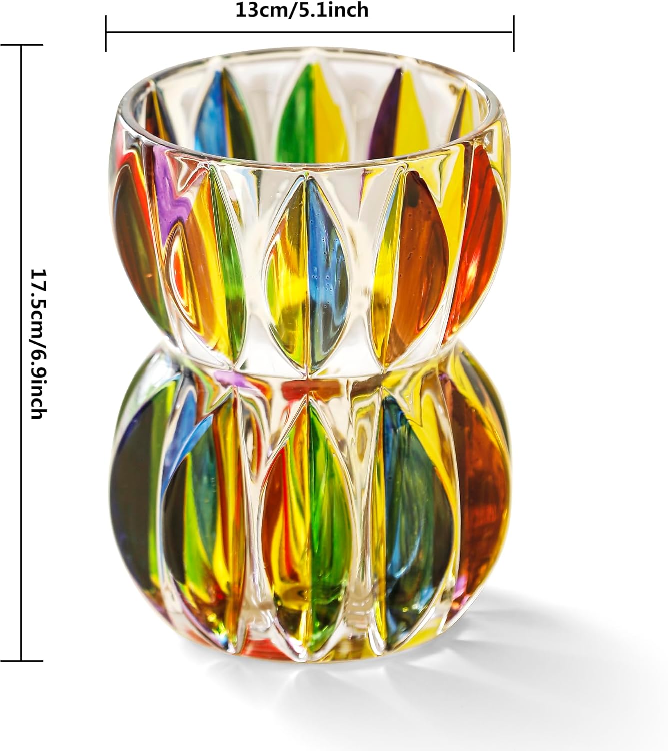 Hand Painted Gold Crystal Glass Vase 6.9 inch Tall (Hand Painted Colorful)
