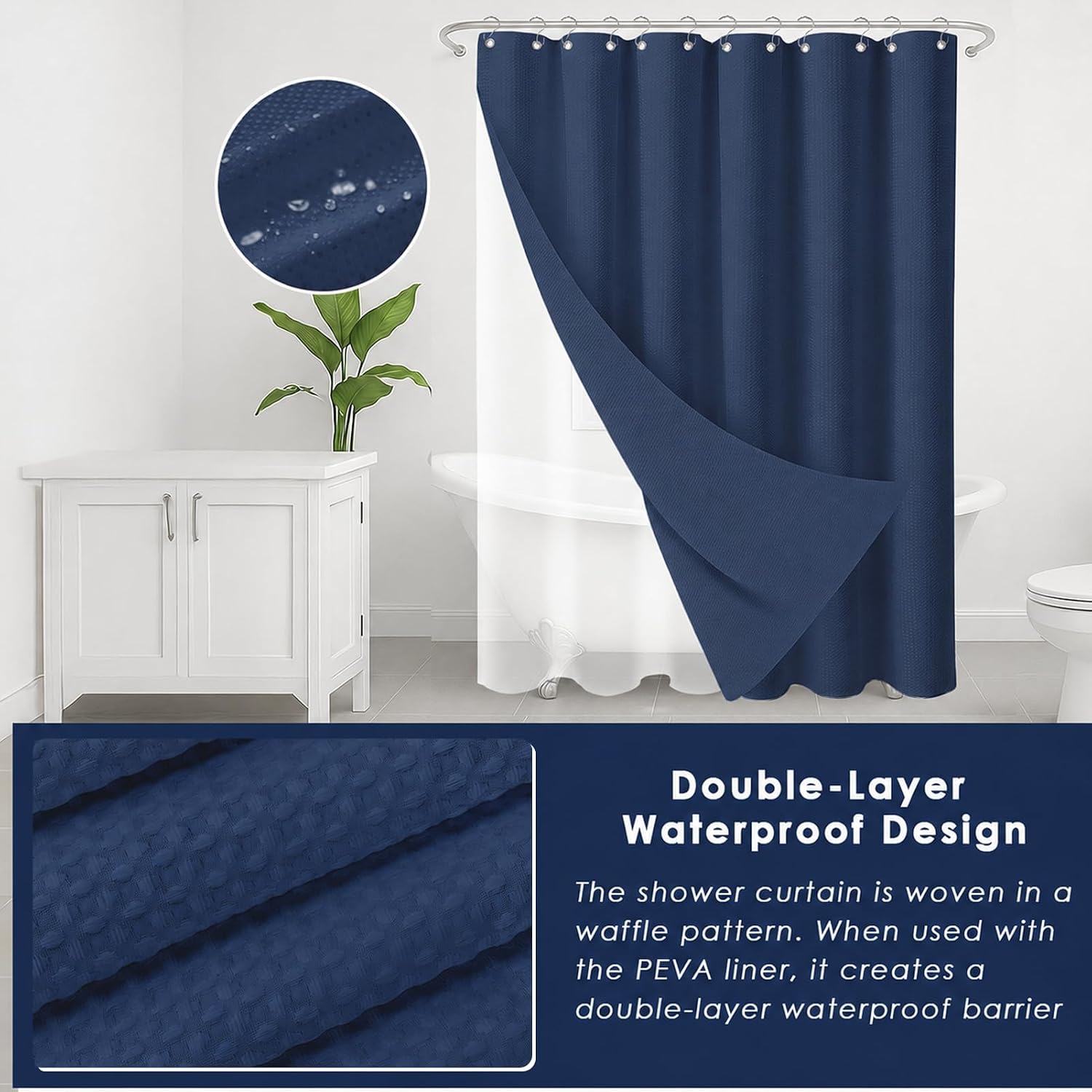 Britimes Bathroom Sets with Shower Curtain and Rugs Set of 4 Modern Navy image 4