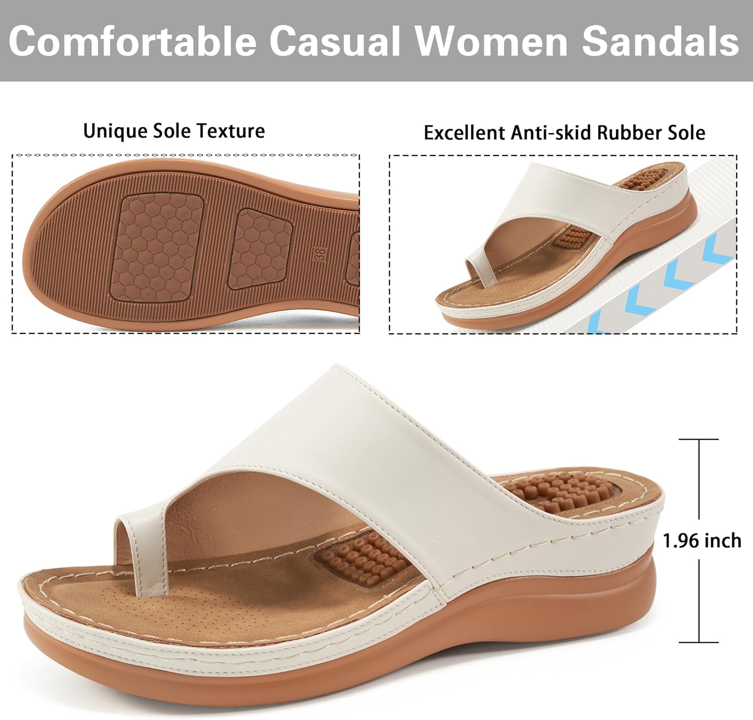Aomigoct Sandals for Women Wedge Shoes: Comfortable Orthopedic Sandals Womens Dressy Summer Flip Flops Casual Walking Wedges - Image 4